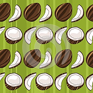 Colorful seamless pattern with coconuts. Decorative background, exotic fruits