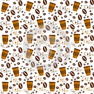 Colorful seamless pattern with coffee cut and beans. Menu for cafe and restaurant.