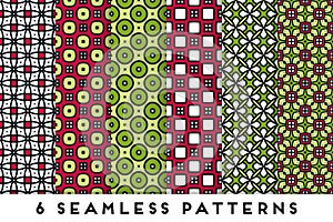 Colorful seamless pattern collection with geometric elements