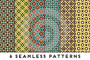 Colorful seamless pattern collection with geometric elements