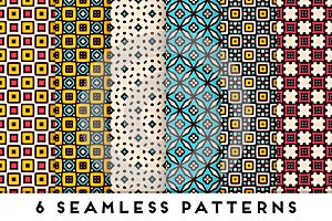 Colorful seamless pattern collection with geometric elements