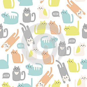 Colorful seamless pattern with cute cats