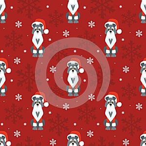 Colorful seamless pattern with cute dog in Christmas costume