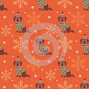 Colorful seamless pattern with cute dog in Christmas costume