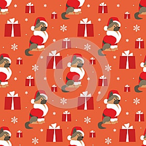 Colorful seamless pattern with cute dog in Christmas costume