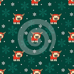 Colorful seamless pattern with cute dog in Christmas costume