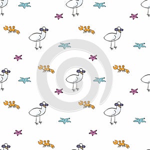 Colorful seamless pattern with cute seagull.