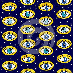 Colorful seamless pattern, eyes with eyelashes. Decorative funny background, organ of vision