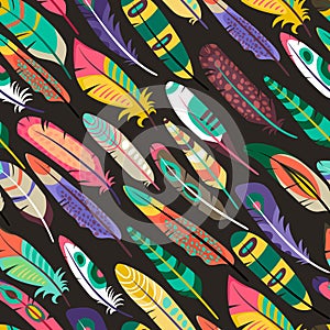 Colorful seamless pattern with feathers