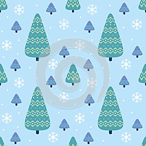 Colorful seamless pattern with firtrees photo
