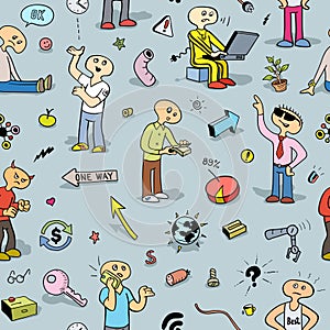 Colorful Seamless Pattern with Funny Doodle People