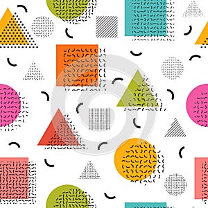 Colorful seamless pattern with geometric shapes.