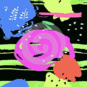 Colorful seamless pattern with grange, inks, shapes elements on