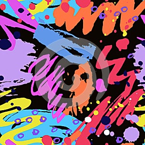 Colorful seamless pattern with grange, inks, shapes elements on