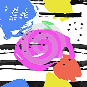 Colorful seamless pattern with grange, inks, shapes elements on