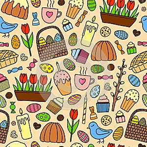 Seamless pattern with easter items.
