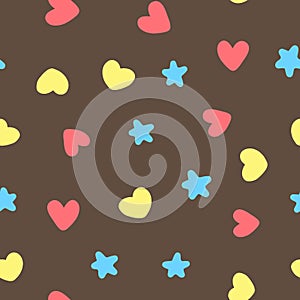 Colorful seamless pattern with hearts and stars.