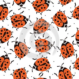 Colorful seamless pattern, ladybugs. Decorative cute background, funny insects