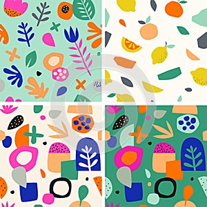 Colorful seamless pattern in paper cutout style. Modern graphic design, hand drawn textures. Ideal for web, card, poster