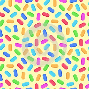 Colorful seamless pattern with pills. Medicament. Happy illustration. Confetti