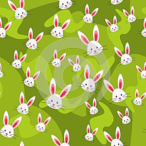 Colorful seamless pattern rabbit grass background