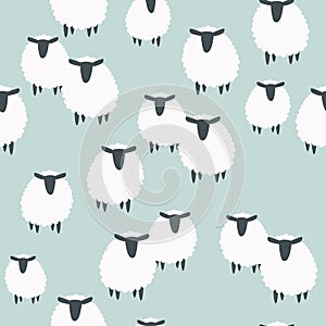 Colorful seamless pattern with sheeps. Decorative cute background with funny animals