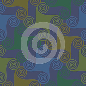 Colorful seamless pattern with spiral elements on a dark blue background
