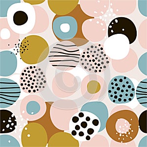 Colorful seamless pattern with spots and dots. Decorative background