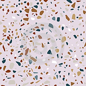 Colorful Seamless Pattern with Venetian Terrazzo. Marble Texture with Scattered Stone. Modern Minimalist Floor Tile