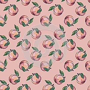 Colorful seamless peach pattern on pink background.