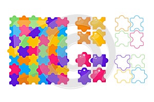 Colorful seamless puzzle. Rear puzzles, contour drawing puzzles