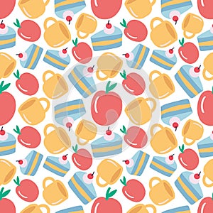 colorful seamless vector pattern with food and cup