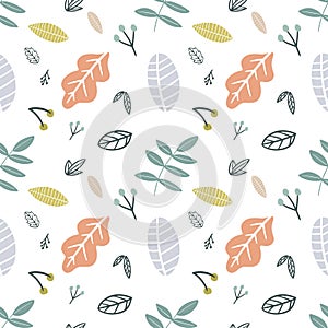 colorful seamless vector pattern with various leaf