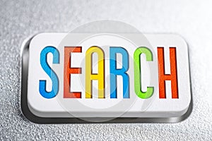 Colorful Search Button On A White Keyboard, Internet Search Concept