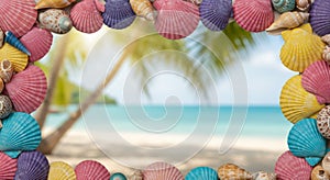 Colorful Seashells Frame Tropical Beach Summer Vacation