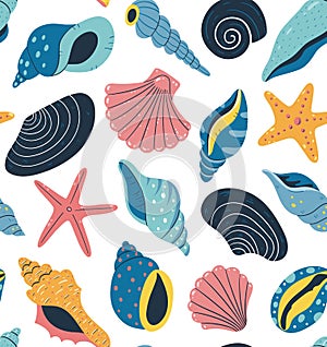 Colorful seashells seamless pattern design