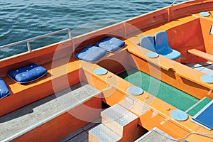 Colorful seats of a cruising sloop