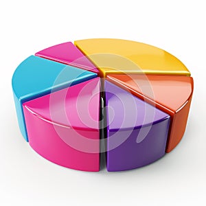 Colorful segmented 3d pie chart representing data analysis and presentation on white background