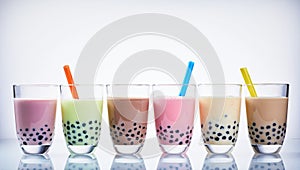 Colorful selection of fruit flavored bubble tea