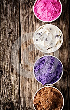 Colorful selection of Italian ice cream tubs