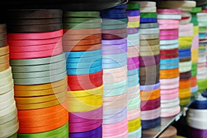 Colorful selections of ribbon on sale at Sampeng Market in Bangkok