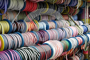 Colorful selections of ribbon on sale at Sampeng Market in Bangkok