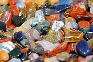 Colorful semi-precious stones in bulk.