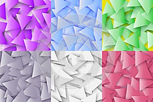 The colorful set of abstract polygonal geometric textures, triangle 3d backgrounds. Triangular mosaic background for web