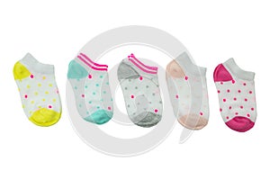Colorful set of baby socks isolated on white background. Baby fa