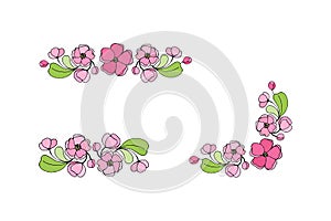 A colorful set of decorative elements from cherry flowers for the design of cards, letterheads, invitations.