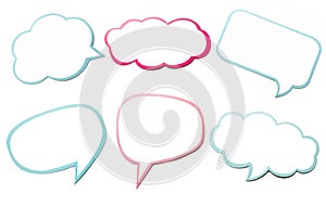 Colorful set of different speech bubble as a cloud isolated on empty white background.