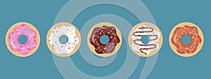 Colorful set of donut. Sweet sugar donuts. Vector illustration.