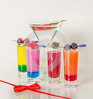 Colorful set of drinks, color drink decorated with fruit, color