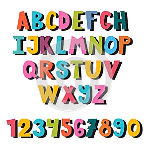 Colorful set of hand drawn font. School English alphabet. Cute cartoon style. Multicolored bright letters. Kid style drawing font
